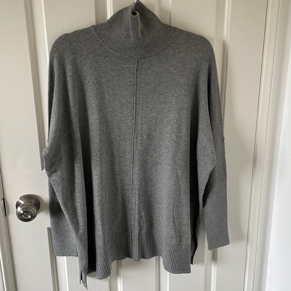 Lilla P Tunic High Neck Drop Shoulder Gray Sweater